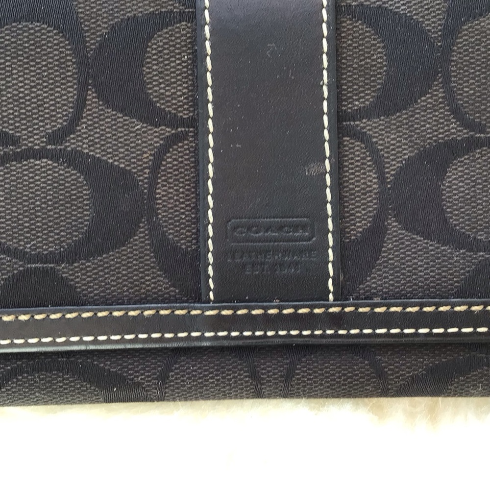 Coach Monogrammed Canvas Coated and Leather Long Wallet Clutch/Organizer Black - Picture 11 of 14